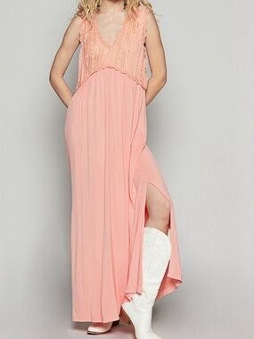 NWT POL Bohemian Coral Lace Maxi Dress S M L